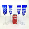 4 Vintage Cobalt Cut to Clear Champagne Flutes