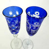 4 Vintage Cobalt Cut to Clear Champagne Flutes