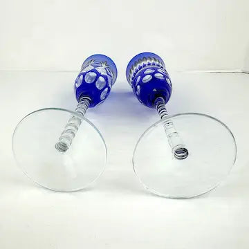 4 Vintage Cobalt Cut to Clear Champagne Flutes