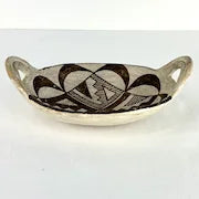 Acoma White Brown Vintage Bowl with Looped Handles