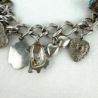 Amazing Vintage Charm Bracelet with Puffy Hearts, Native Charms and Religious Charms