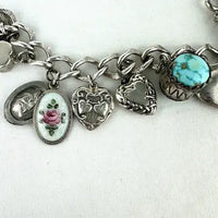 Amazing Vintage Charm Bracelet with Puffy Hearts, Native Charms and Religious Charms