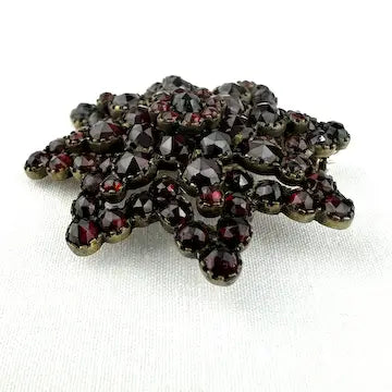 Antique Bohemian Garnet Cluster Star Brooch