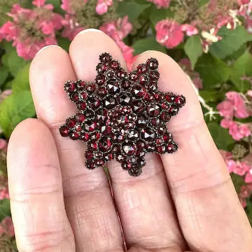 Antique Bohemian Garnet Cluster Star Brooch