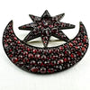 Antique Bohemian Garnet Star and Moon Brooch