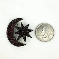 Antique Bohemian Garnet Star and Moon Brooch