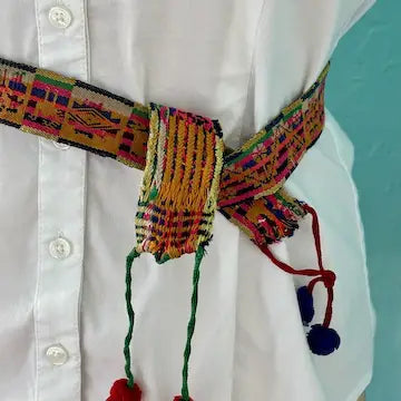 Antique Bolivian Hand Woven Wool Traditional Belt with Tassles