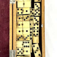 Antique Bone and Ebony Dominoes Game in Dovetailed Wood Box