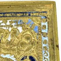 Antique Brass Copper Alloy and Enamel Russian Icon of Christs Resurrection and Descent into Hell