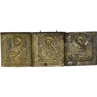 Antique Bronze Russian Traveling Icon Three Panel