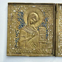 Antique Bronze Russian Traveling Icon Three Panel