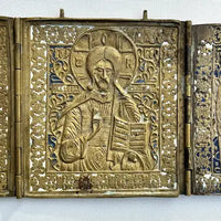 Antique Bronze Russian Traveling Icon Three Panel