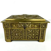 Antique Cast Brass Belgian Jewelry Box