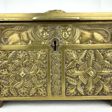 Antique Cast Brass Belgian Jewelry Box