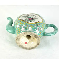 Antique Chinese Famille Vert Peach Shaped Cadogan Teapot