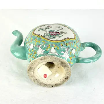 Antique Chinese Famille Vert Peach Shaped Cadogan Teapot