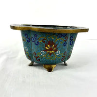 Antique Chinese Quatrefoil Shaped Cloisonne Footed Bowl