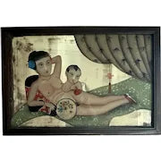 Antique Chinese School Erotic Reverse Glass Painting