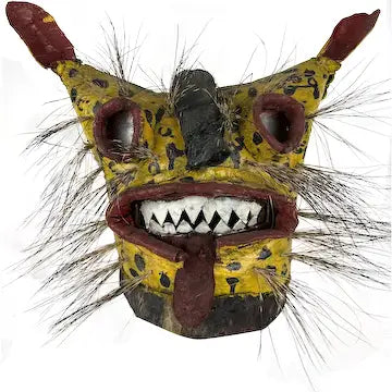 Antique Folk Art Guerrero Leather Tiger Ceremonial Mask