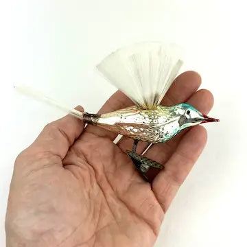 Rare Antique German Hummingbird Ornament with Spun Glass Wings and Tail