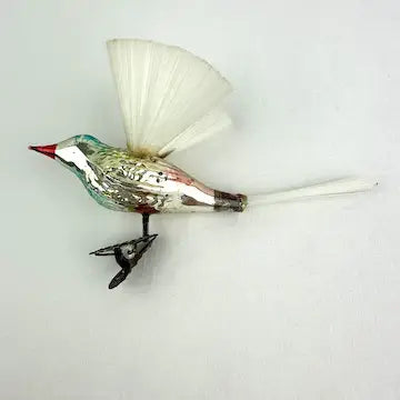 Rare Antique German Hummingbird Ornament with Spun Glass Wings and Tail