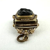 Antique Gold Filled Carved Onyx and Tiger Stone Locket Fob