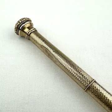 Antique Gold Filled Mechanical Pencil with Pink Glass Seal Stone