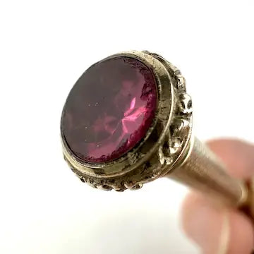 Antique Gold Filled Mechanical Pencil with Pink Glass Seal Stone