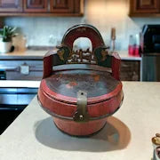 Red Chinese Antique Wedding Box Handcarved and Painted