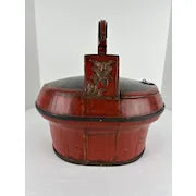 Red Chinese Antique Wedding Box Handcarved and Painted