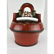 Red Chinese Antique Wedding Box Handcarved and Painted