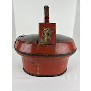 Red Chinese Antique Wedding Box Handcarved and Painted