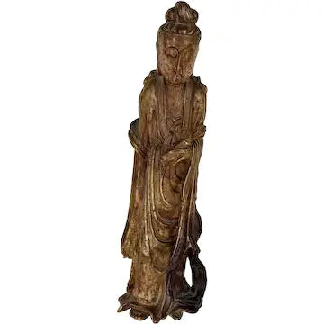 Antique Handcarved Soapstone Chinese Guanyin Figure