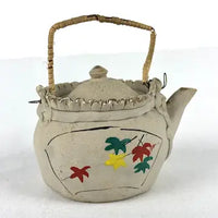 Antique Japanese Banko Miniature Teapot with Leaves and Bird