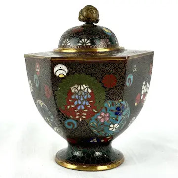 Antique Kyoto School Japanese Cloisonne Lidded Jar