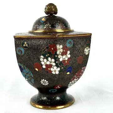 Antique Kyoto School Japanese Cloisonne Lidded Jar