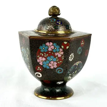 Antique Kyoto School Japanese Cloisonne Lidded Jar