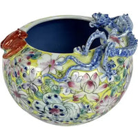 Antique Mille Fleur Chinese Bowl with a Dragon and Bat