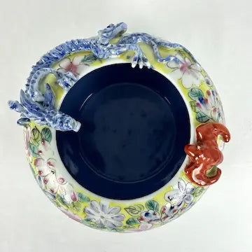 Antique Mille Fleur Chinese Bowl with a Dragon and Bat