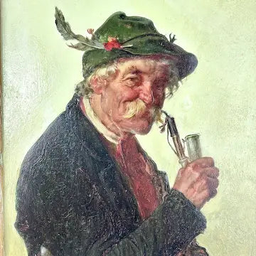 Antique Original Oil Painting of Man Smoking a Pipe by Hugo Kotschenreiter