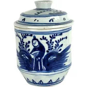 Antique Qing Blue and White Chinese Lidded Jar