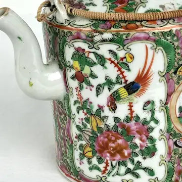 Antique Rose Medallion Qing Chinese Teapot