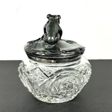 Antique Silverplated Cut Glass Humidor Jar