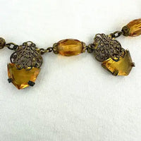 Art Deco Amber Tone Czech Choker Necklace