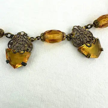 Art Deco Amber Tone Czech Choker Necklace