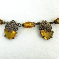 Art Deco Amber Tone Czech Choker Necklace