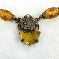 Art Deco Amber Tone Czech Choker Necklace