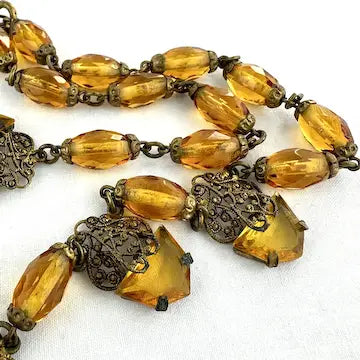 Art Deco Amber Tone Czech Choker Necklace