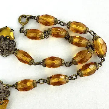 Art Deco Amber Tone Czech Choker Necklace