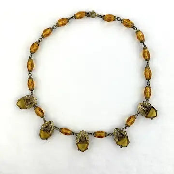 Art Deco Amber Tone Czech Choker Necklace